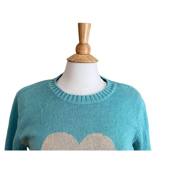 Christopher & Banks Blue, Beige Ramie/Cotton Crewneck Sweater Heart Stripes S - Picture 2 of 11